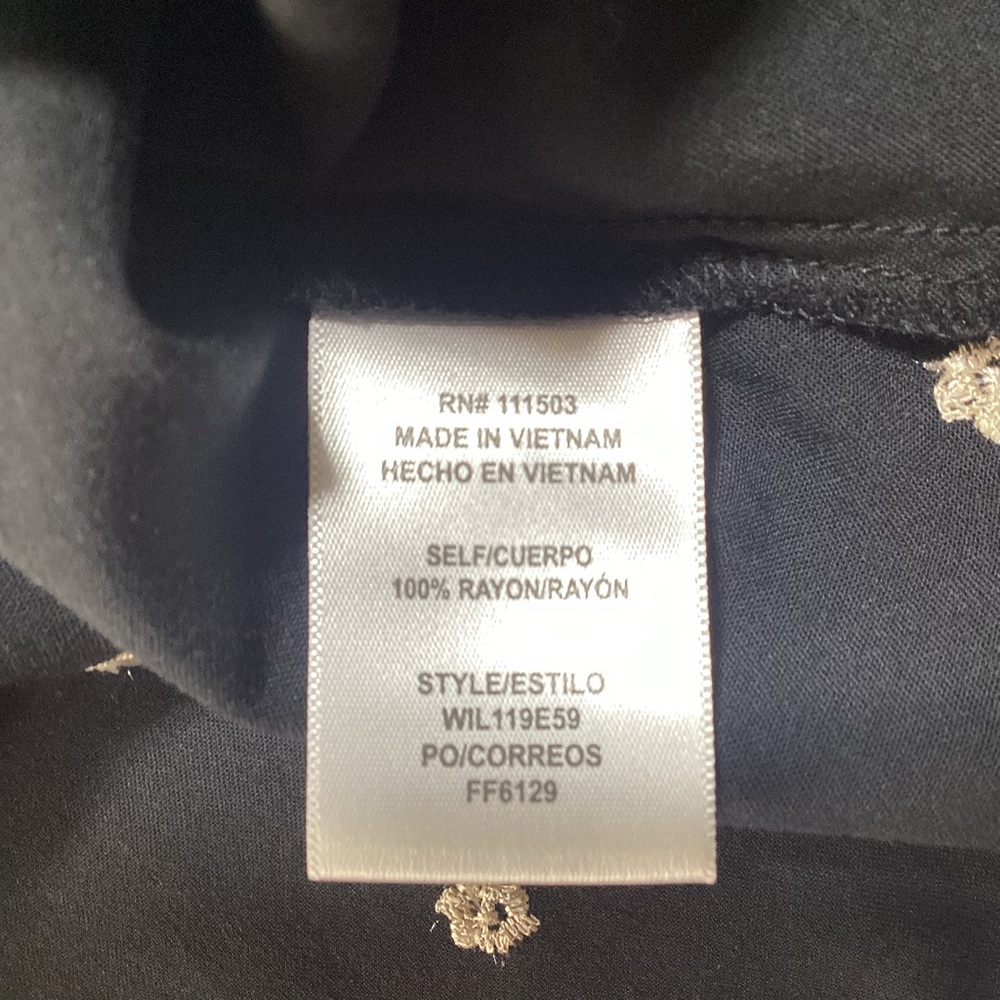 Woman’s Black Blouse with Gold Embroidery 3/4 Sleeves - Picture 10 of 13